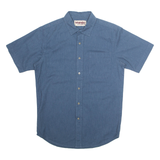 WRANGLER Denim Look Mens Plain Shirt Blue Short Sleeve M