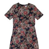 BRANDYWINE CREEK Womens A-Line Dress Blue 80s Floral Short Sleeve Long M