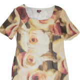 QUEENSWAY Womens Pencil Dress Cream Viscose 90s Floral Knee Length L