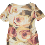 QUEENSWAY Womens Pencil Dress Cream Viscose 90s Floral Knee Length L