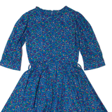 Womens A-Line Dress Blue 90s Floral Midi S
