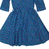 Womens A-Line Dress Blue 90s Floral Midi S