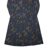 Womens A-Line Dress Grey 90s Floral Long Sleeve Midi S