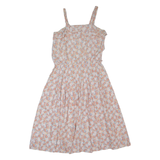 Womens Fit & Flare Dress Pink 90s Floral Sleeveless Midi S