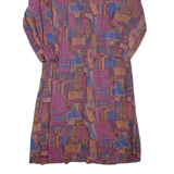 Womens A-Line Dress Purple 90s Geometric Long Sleeve Long L