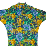 BOTTO Womens Shift Dress Blue 90s Floral Short Sleeve Midi L