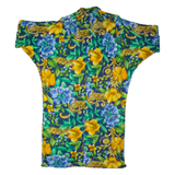 BOTTO Womens Shift Dress Blue 90s Floral Short Sleeve Midi L