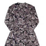 Womens A-Line Dress Grey 90s Floral Long Sleeve Long S