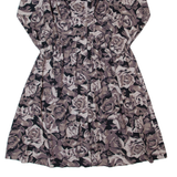 Womens A-Line Dress Grey 90s Floral Long Sleeve Long S