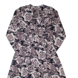 Womens A-Line Dress Grey 90s Floral Long Sleeve Long S
