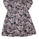 Womens A-Line Dress Grey 90s Floral Long Sleeve Long S