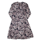 Womens A-Line Dress Grey 90s Floral Long Sleeve Long S