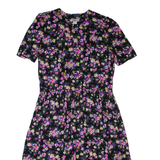 TAURUS II Womens A-Line Dress Black 90s Floral Short Sleeve Long L