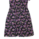 TAURUS II Womens A-Line Dress Black 90s Floral Short Sleeve Long L