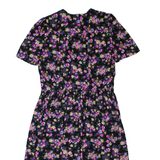 TAURUS II Womens A-Line Dress Black 90s Floral Short Sleeve Long L
