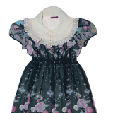 DRESS TO KILL Girls A-Line Dress Black 90s Floral Short Sleeve Midi M