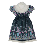 DRESS TO KILL Girls A-Line Dress Black 90s Floral Short Sleeve Midi M