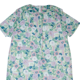 Womens Shift Dress Green 90s Floral Short Sleeve Midi UK 24