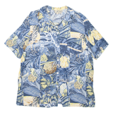 Womens Hawaiian Shirt Blue Viscose Crazy Pattern XL