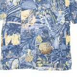 Womens Hawaiian Shirt Blue Viscose Crazy Pattern XL