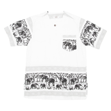NOK FASHION Elephant Print Mens Shirt White L