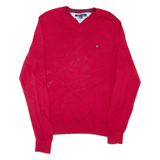 TOMMY HILFIGER Mens Jumper Red V-Neck Tight Knit M