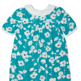 Womens Day Dress Blue 90s Floral Short Sleeve Midi M