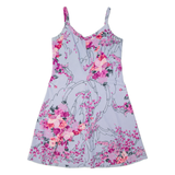 Womens Fit & Flare Dress Purple Floral Sleeveless Knee Length L