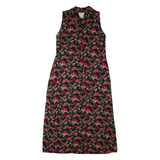 BASIC EDITIONS Tea Womens Day Dress Black 90s Floral Sleeveless Long M