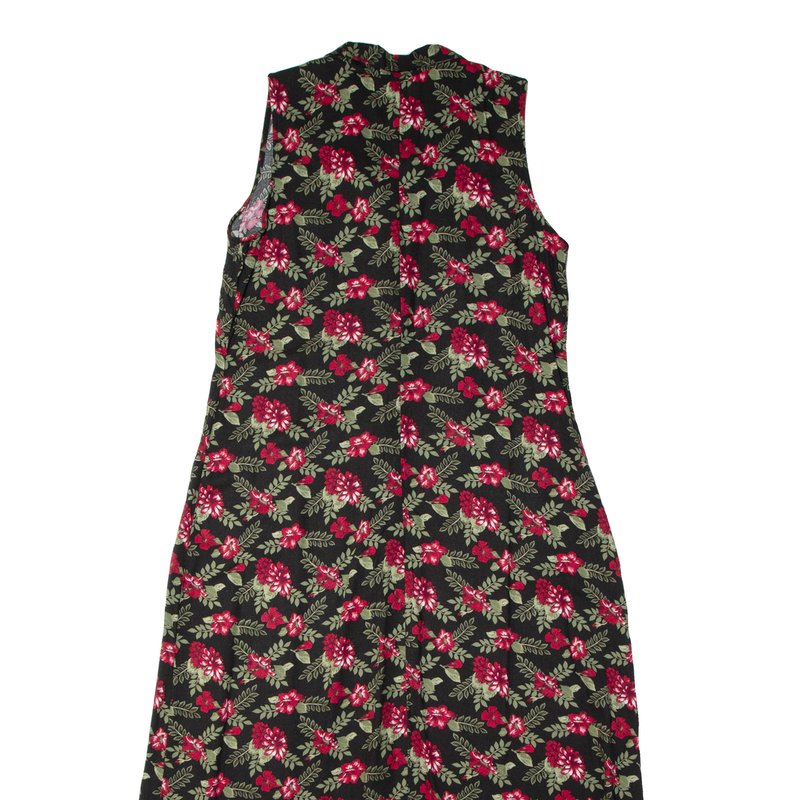BASIC EDITIONS Tea Womens Day Dress Black 90s Floral Sleeveless Long M