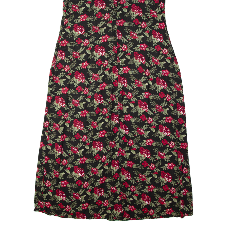 BASIC EDITIONS Tea Womens Day Dress Black 90s Floral Sleeveless Long M