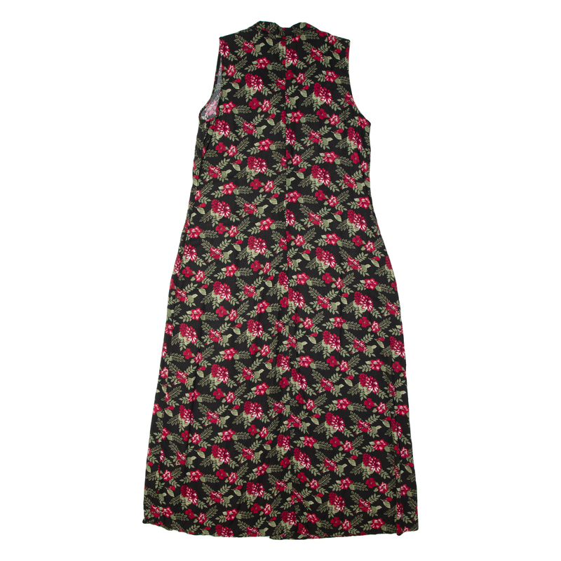 BASIC EDITIONS Tea Womens Day Dress Black 90s Floral Sleeveless Long M