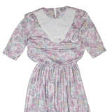 MLS LTD Womens A-Line Dress Pink 80s Floral Short Sleeve Midi L