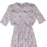 MLS LTD Womens A-Line Dress Pink 80s Floral Short Sleeve Midi L