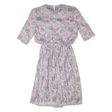 MLS LTD Womens A-Line Dress Pink 80s Floral Short Sleeve Midi L