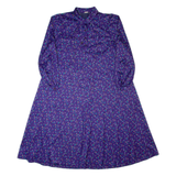 DIOLEN Womens A-Line Dress Purple 90s Spotted Long Sleeve Long L