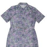 Belted Womens Pencil Dress Pink 90s Crazy Pattern Short Sleeve Midi L