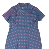 Womens Shift Dress Blue 90s Striped Short Sleeve Midi XL