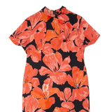 Womens Pencil Dress Black 90s Floral Short Sleeve Midi L