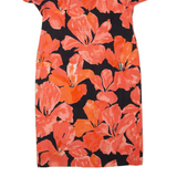 Womens Pencil Dress Black 90s Floral Short Sleeve Midi L