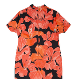 Womens Pencil Dress Black 90s Floral Short Sleeve Midi L