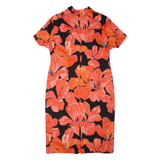 Womens Pencil Dress Black 90s Floral Short Sleeve Midi L