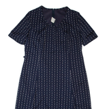 Womens A-Line Dress Blue 90s Striped Short Sleeve Midi L