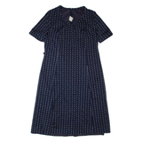 Womens A-Line Dress Blue 90s Striped Short Sleeve Midi L