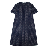 Womens A-Line Dress Blue 90s Striped Short Sleeve Midi L