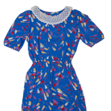 Womens Pencil Dress Blue 90s Crazy Pattern Short Sleeve Midi S