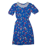 Womens Pencil Dress Blue 90s Crazy Pattern Short Sleeve Midi S