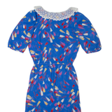 Womens Pencil Dress Blue 90s Crazy Pattern Short Sleeve Midi S