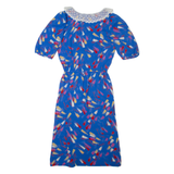 Womens Pencil Dress Blue 90s Crazy Pattern Short Sleeve Midi S