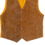 Mens Biker Waistcoat Brown Leather Suede 90s XS